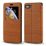 BlackBerry Key 2 Case, Wood Grain Leather Case with Card Holder and Window, Magnetic Flip Cover for BlackBerry Key 2 LE