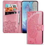 IMEIKONST Y9 Prime 2019 Case Elegant Embossed Flower Card Holder Bookstyle wallet PU Leather Durable Magnetic Closure Flip Kickstand Cover for Huawei P Smart Z/Honor 9X Butterfly Pink SD