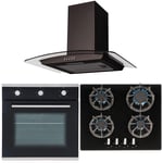 SIA 60cm Single Electric Fan Oven, Gas 4 burner Hob And Curved Glass Cooker Hood
