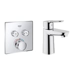 GROHE 29124000 | Grohtherm SmartControl Thermostat Concealed | Square | 2 Valves & 23330000 | BauEdge Basin Mixer Tap