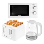 Geepas Electric Kettle 4 Slice Bread Toaster & Microwave Kitchen Set White