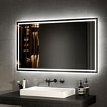 EMKE Miroir Salle de Bains 100x60 cm avec Interrupteur à Bouton, Anti-buée, Lumière Blanche Froide/Chaude