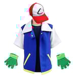 Män Anime Trainer Dräkt Pojkar Ash Ketchum Vuxen Cosplay För Flickor Halloween Kvinnor Fest Blå jacka Cap och handskar set XXXL