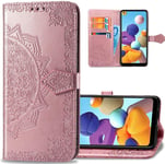 IMEIKONST Wallet Case for OPPO A53 2020, Premium Leather OPPO A53S Cover Embossed Mandala Florals Flip Magnetic Compatible with OPPO A33 2020. Mandala Rose Gold SD