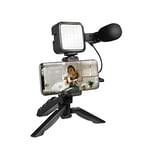 LogiLink Vlogger Kit with LED Light (36 LEDs) Shotgun Microphone + Tripod for 4.7-7" Smartphones - Black
