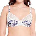 Sans Complexe, Soutien Gorge Emboitant avec Armatures, Classique, Femme, Modèle Amelie Print, Dentelle Florale aux Finitions écailles, Imprime Feuillage Bleu Ruban, 95C