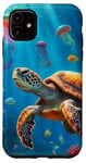 Coque pour iPhone 11 Corail coloré sous-marin tortue méduse poisson créature mer
