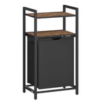 VASAGLE Panier à Linge, Corbeille à Linge Sale, Rangement 1 Compartiment, 1 Sac Amovible en Tissu Oxford, 2 Étagères, Cadre en Métal, 65 Litres, Marron Rustique et Noir BLH212B01