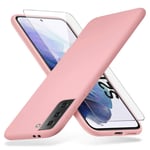 Richgle Samsung Galaxy S21+ 5G Case & Tempered Glass Screen Protector, Slim Soft TPU Silicone Protective Case Cover Shell For Samsung Galaxy S21 Plus 5G (6.7") - Pink RG80946