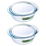 Pyrex Essentials Glass Round Casserole Dish with Lid 1.6L Transparent (Pack of 2)