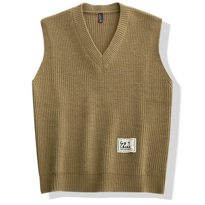 Gilet Sans Manches Homme Col En V - Pull Tricoté Grande Taille, Pour Automne/hiver, Style Décontracté Ou Formel