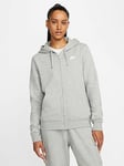 Nike NSW Club Fleece Zip Through Hoodie - Dark Grey Heather, Dark Grey Heather, Size Xl, Women