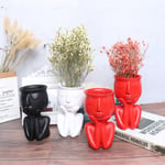Human Face Flower Pot Resin Succulent Plant Home Desktop Vase Mi White