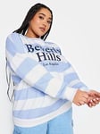 Yours Curve Stripe Sweatshirt Beverly Hills Print, Blue, Size 26-28, Women