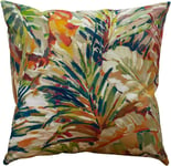 XL Extra Large Palm Leaves Double Sided Filled Cushion. 23x23" Square. Tropical jungle style printed design 100% Cotton. Reds, Terracotta, Green (Synthetic filled)