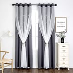 Net Blackout Curtains Eyelet, Soft Thermal Insulated Backdrop Curtains Pencil Pleats, Cloth and Voile Curtain Panel Composition Double Layer Curtains for Living/Bed Room Cafe Kitchen Windows Décor