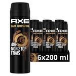 AXE Déodorant Homme Spray Dark Temptation, 48h non-stop frais, Parfum chocolat (Lot de 6x200ml)