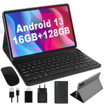 Dghrti Tablette 10" Android 13 (2025) - 16 Go RAM + 128 Go ROM (1 to Extensible) - 8-Cœurs 2.0 GHz - WiFi 5G/BT 5.0/GPS - Double caméra 13+5 MP - 8000 mAh - avec étui - Gris