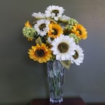 Artificial Flower Arrangement 80cm White and Yellow Sunflower Mix in Glass Vase