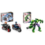 LEGO 76260 Marvel Black Widow and Captain America's Motorcycles, Avengers Age of Ultron Set with 2 Motorcycle Toys, Multicolor & 76241 Marvel Hulk Mech Armour, Avengers Action Figure Set