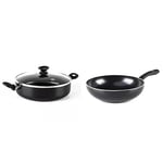 GreenChef Diamond Healthy Ceramic Non-Stick 3-Piece Cookware Set, Includes 28 cm/4.6 Litre Sauté Pan with Lid and 28 cm/3.7 Litre Wok, PFAS-Free, Induction Suitable, and Oven Safe up to 160˚C, Black