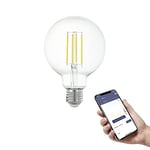 EGLO connect.z Smart Home E27 LED filament light bulb, G95, ZigBee, app and voice control, dimmable, neutral white, 806 lumen, 6 watt, vintage lightbulb transparent