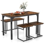 Matbord med bänk & 2 pallar set om 4 köksbord industriell matgrupp för kök 120 x 60 x 75 cm brun