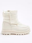 River Island Mini Girls Padded Boots - Cream, Cream, Size 5 Younger