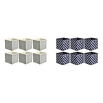 Amazon Basics Lot de 6 cubes de rangement pliables en tissu avec œillets ovales Chevrons gris & Lot de 6 cubes de rangement pliables en tissu avec œillets ovales Treillis