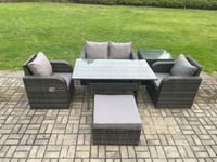 Outdoor Rattan Garden Furniture Lounge Sofa Set With Oblong Dining Table 2 PC Reclining Chair Side Table