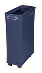 WENKO Collecteur de linge Corno bleu marine, corbeille à linge avec couvercle et à roulettes, coffre à linge WENKO, 100% polyester, contenance 43 l, (l x h x p) : 18,5 x 60 x 40 cm