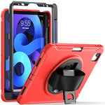Amazon Brand - yeliot Case for iPad Air 5th/4th Generation 10.9 2022/2020 Protective 3 Layer Shockproof Cover for Air 5/Air 4 with Pencil Holder Rotating Stand Hand Strap