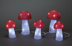 Garden Christmas Lights Decoration Mushrooms LED Indoor Outdoor Acrylic Red  x5