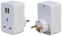 Travel Plug Adapter UK to EU with USB Sockets UK 3 Pin and 2 x USB Europe