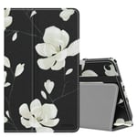 MoKo Case Fits Kindle Fire 7 Tablet (9th Generation, 2019 Release), Premium PU Leather Slim Folding Stand Shell Multiple Viewing Angles Cover with Auto Wake/Sleep - Black & White Magnolia