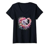 Womens Free Spirit Riding Pink horse with ros V-Neck T-Shirt