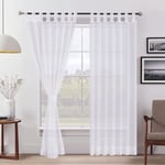 Megachest lucy Woven Voile Tab Top Curtain a pair with ties (28 colors) with tie backs (cotton-look off white, 56" wideX118 drop(W142cmXH300cm))