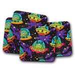 4 Set - Funky UFO Aliens Drinks Coaster - Alien Kids Funny Monster Gift #8355