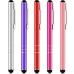 Weewooday 5 Pieces Slim Stylus Pen Universal Capacitive Touch Screen Stylus for Tablets and Cell Phones (Silver, Red, Rose Red, Purple, Pink)