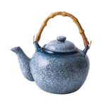 DOITOOL Japanese Style Teapot Exquisite Ceramic Tea Kettle Creative Bamboo Handle Portable Tea Pot (Big Teapot Blue)