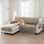 BellaHills Housse Canape d'angle,2 Places Protege Canape 100% Impermeable,Housse Meridienne Côté Gauche,avec Poches Latérales,Forme de L 205cm,Kaki Clair