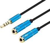 BlackStork Headset Adapter Y Splitter Dual Female to 1 male Black Mic audio smathphone PC headset adapter (Blue)