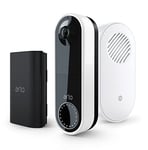 Arlo Essential Wireless Video Doorbell Camera, 1080p, Motion Detection, Built-in Siren, Night Vision, with Chime 2 and Additional Battery Bundle - White, with 90-Day Free Trial Secure Plan
