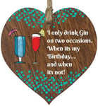 I Only Drink Gin Hanging Wooden Heart Sign Plaque Gin Gift Set - Dark Wood Hearts, Funny Birthday Keepsake, Hang Around a Gin Miniatures Gift Sets, Gin Signs for Home Bar, Unusual Gin Gift By Stuff4