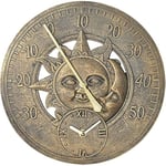 Trädgårdstermometerklocka Analog Vägg Sol & Måne 30cm Klocka Med Vintage Stil Vädertät Batteridriven Termometer Väderstation För G