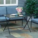Black Folding Dining Table Indoor Outdoor Garden Patio Furniture Metal Glass Top