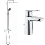 GROHE Vitalio Start 250 Cube | Shower System & 23356000 BauEdge Basin Mixer Tap