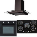 SIA 60cm Black Single Electric Fan Oven, 70cm Gas On Glass Hob And Curved Hood