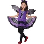 Flickor Fladdermus Vampyrdräkt Barn Halloween Kläder Animal Cosplay Lila Klänning 110cm