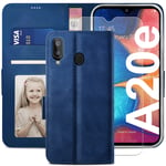 YATWIN Samsung Galaxy A20e Case, Samsung A20e Flip Wallet Leather Case with Tempered Glass Screen Protector and Card Slot Kickstand Phone Cases Cover for Samsung A20e - Blue